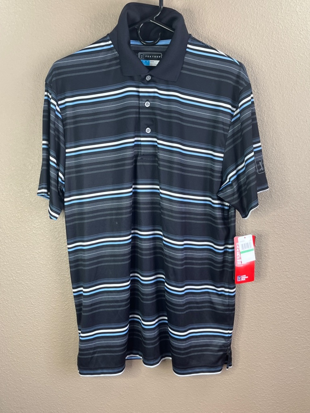 PGA TOUR large Black Striped Performance Polo Shirt
